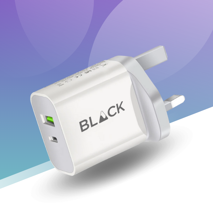 BLACK Power W 2 in 1 Fast Charging Brick 18W with USB A and C, 1Yr warranty BLACK Power W 2 in 1 Fast Charging Brick 18W with USB A and C, 1Yr warranty
